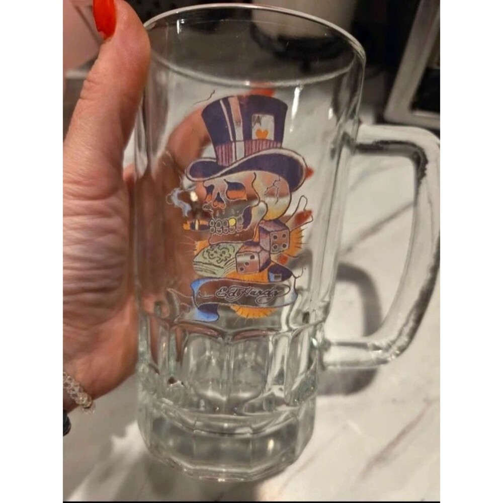 Ed Hardy Skull Graphic Glass Beer Mug